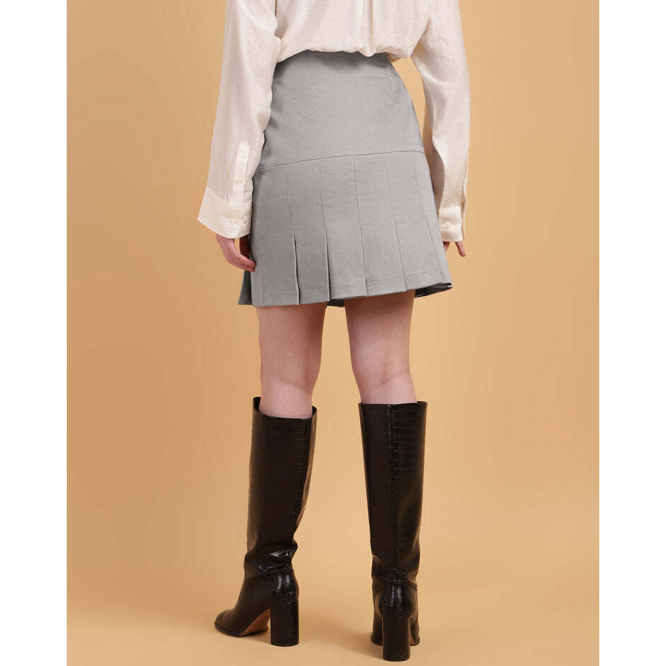 Grey High-Waisted Pleated Mini Skirt