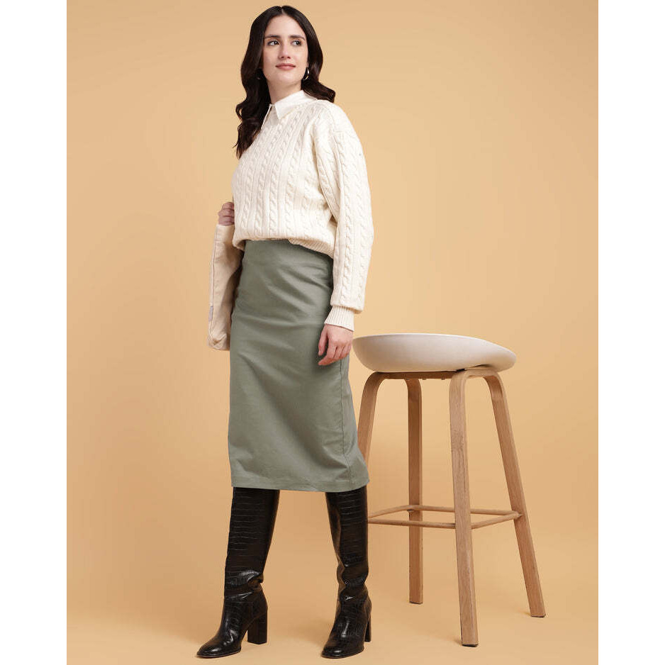 Olive Pencil skirt with Back slit