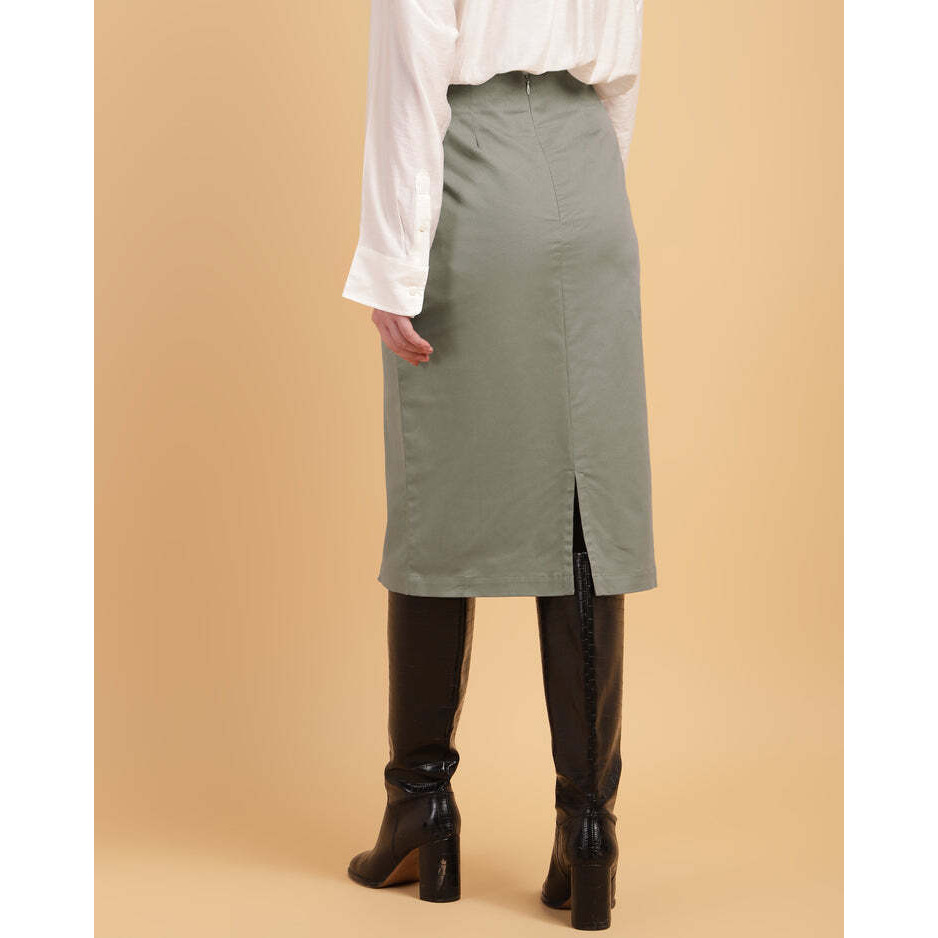 Olive Pencil skirt with Back slit
