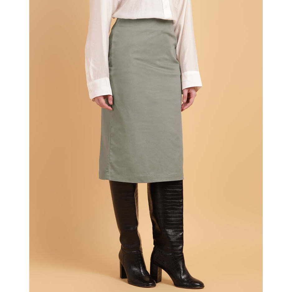 Olive Pencil skirt with Back slit