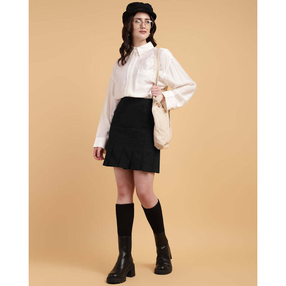 Black High Waist Pleated skirt