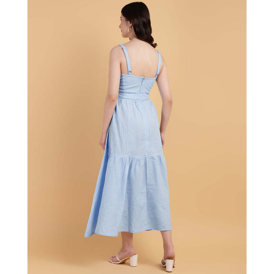 2 Tier Striped Textured Casual Tier Dress With Straps