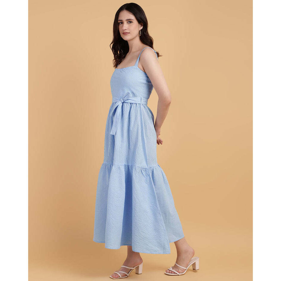 2 Tier Striped Textured Casual Tier Dress With Straps