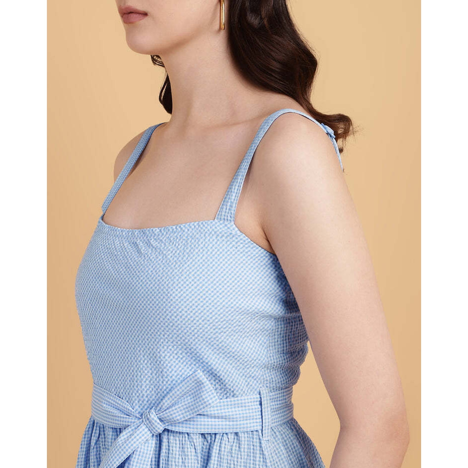 2 Tier Striped Textured Casual Tier Dress With Straps