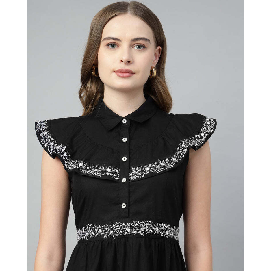 4 Tier Long Black Embroidered Dress