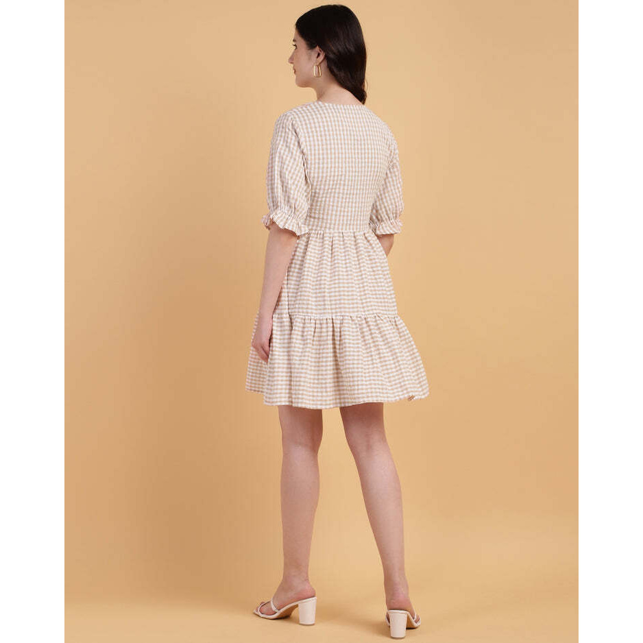 Beige Color 2 Tiered Casual Midi Dress