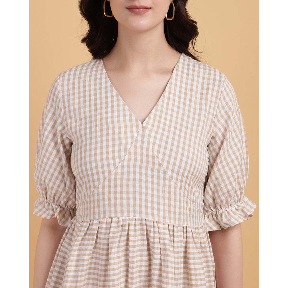 Beige Color 2 Tiered Casual Midi Dress