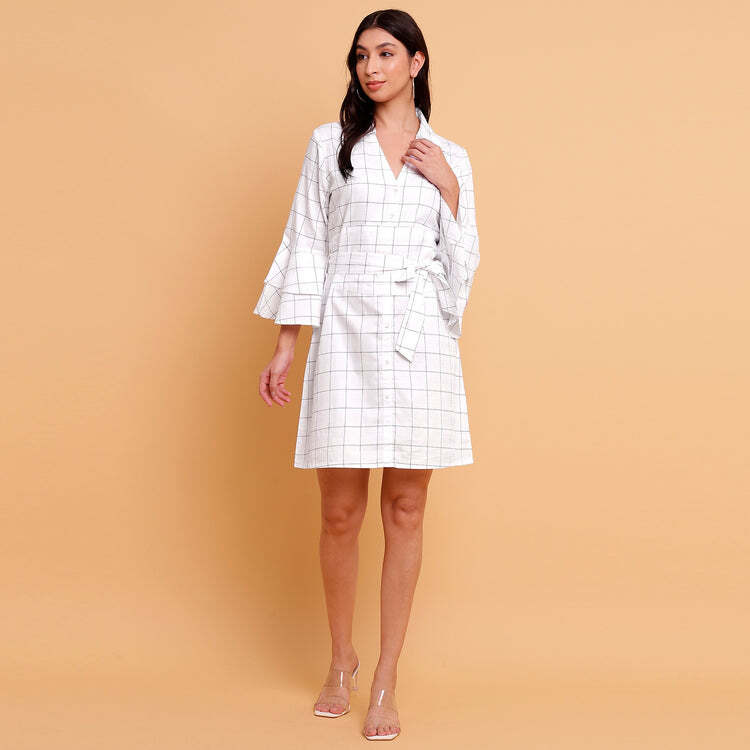 White check shirt cum dress with detachable belt