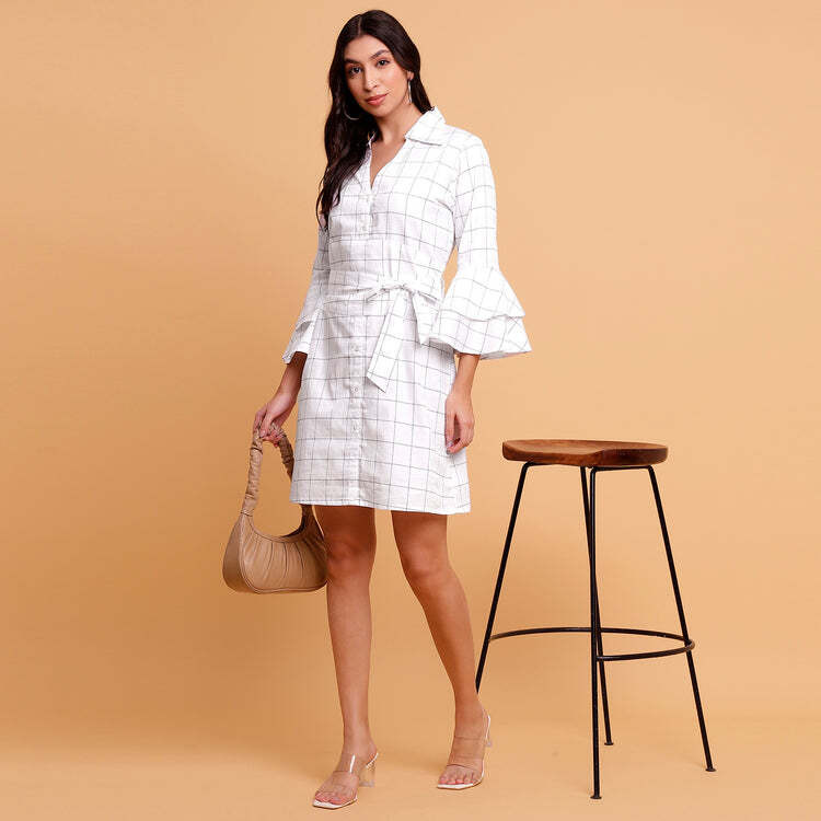 White check shirt cum dress with detachable belt