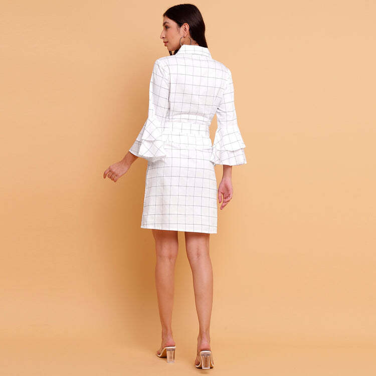 White check shirt cum dress with detachable belt