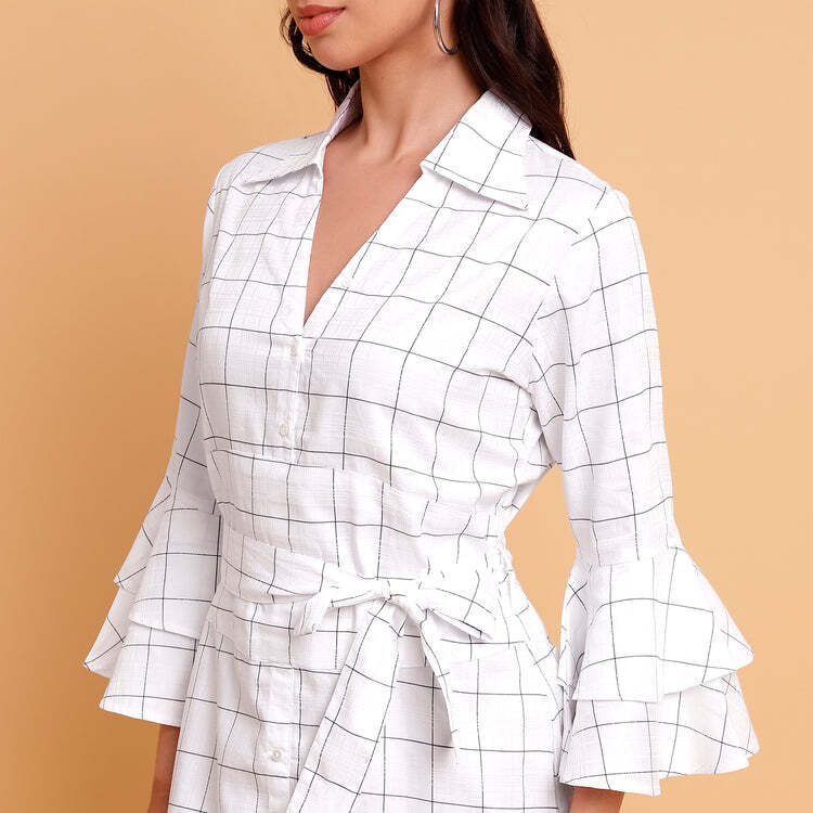 White check shirt cum dress with detachable belt