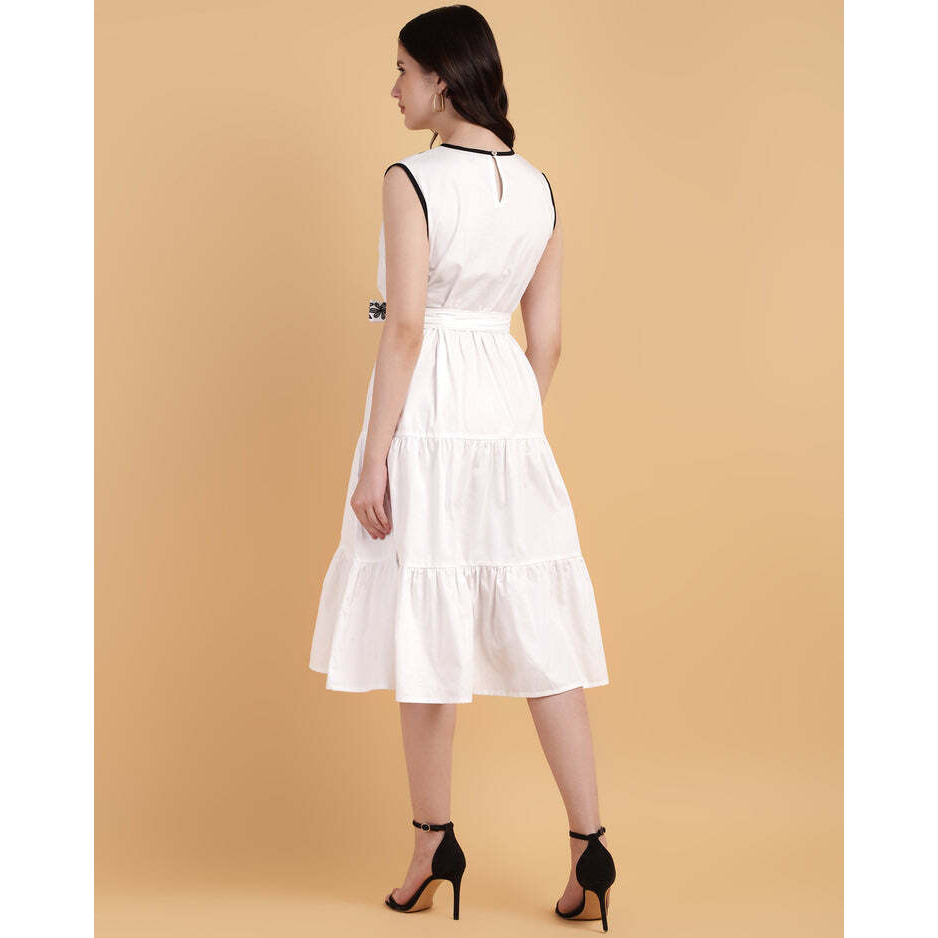 White Yoke Embroidered Poplin Midi Dress