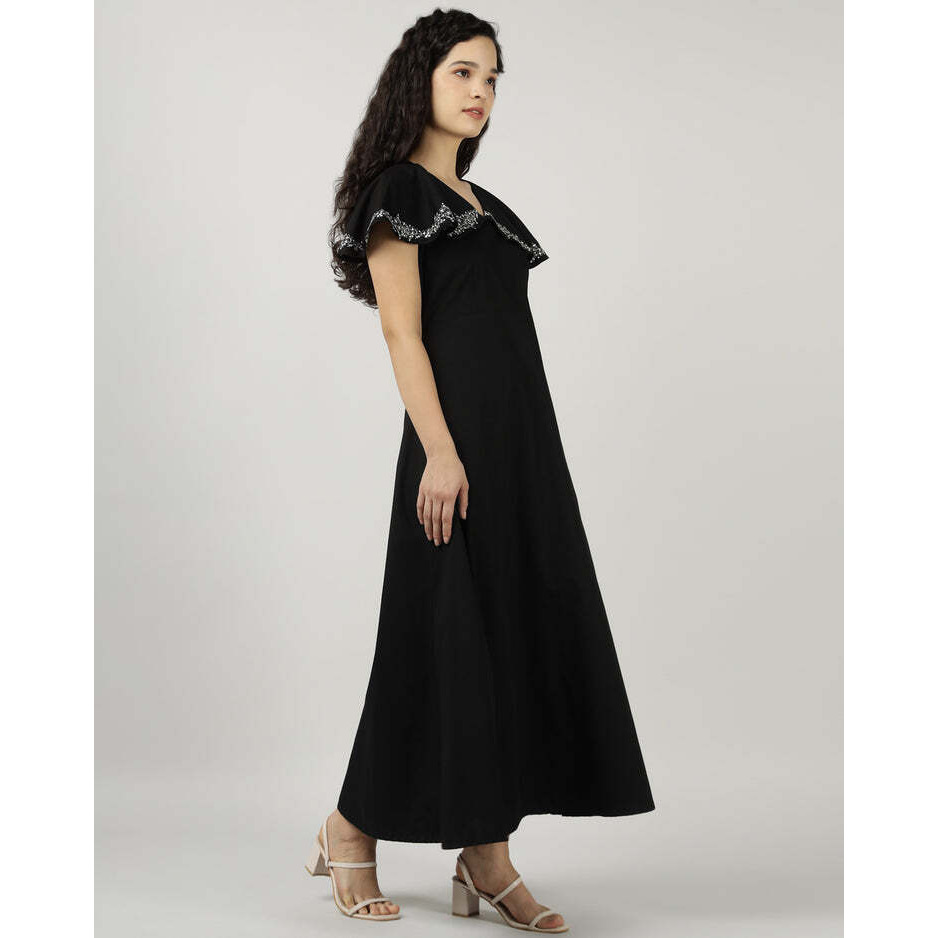 Black Embroidered Cape Gown