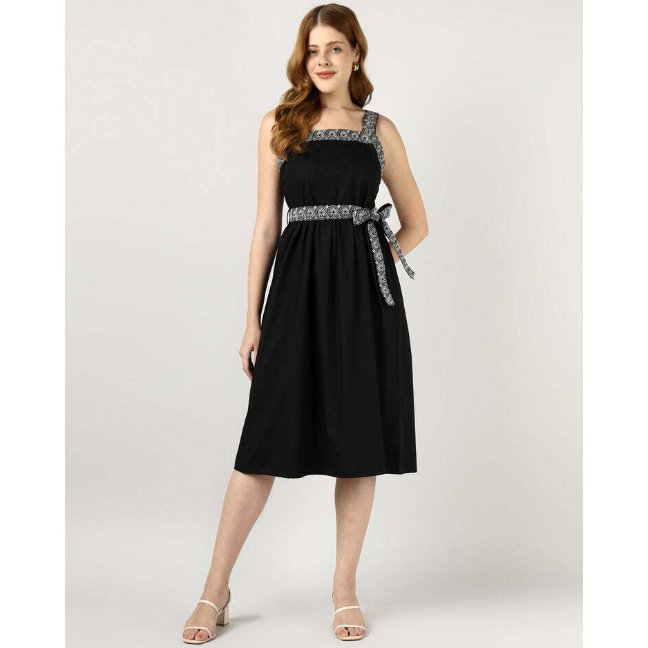 Black Embroidered Midi Dress