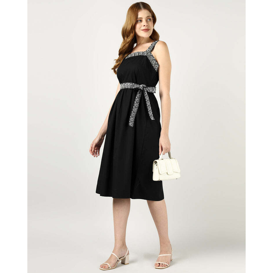Black Embroidered Midi Dress