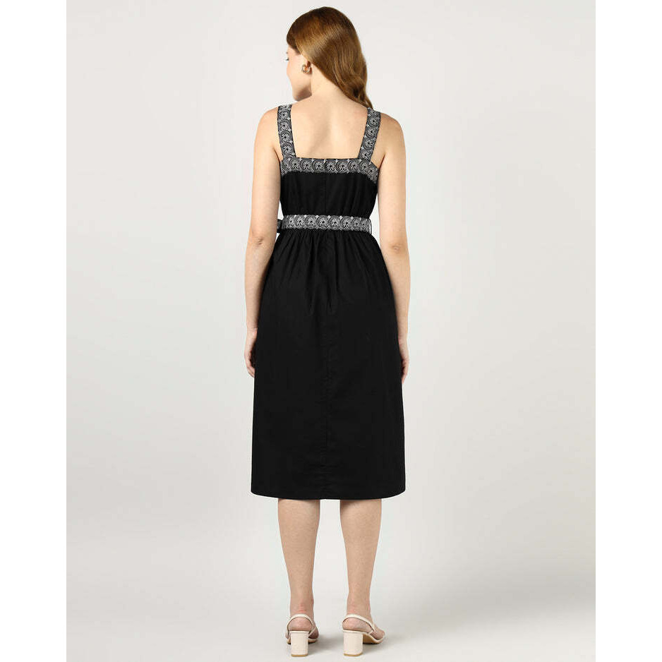 Black Embroidered Midi Dress