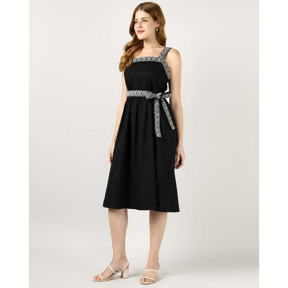Black Embroidered Midi Dress