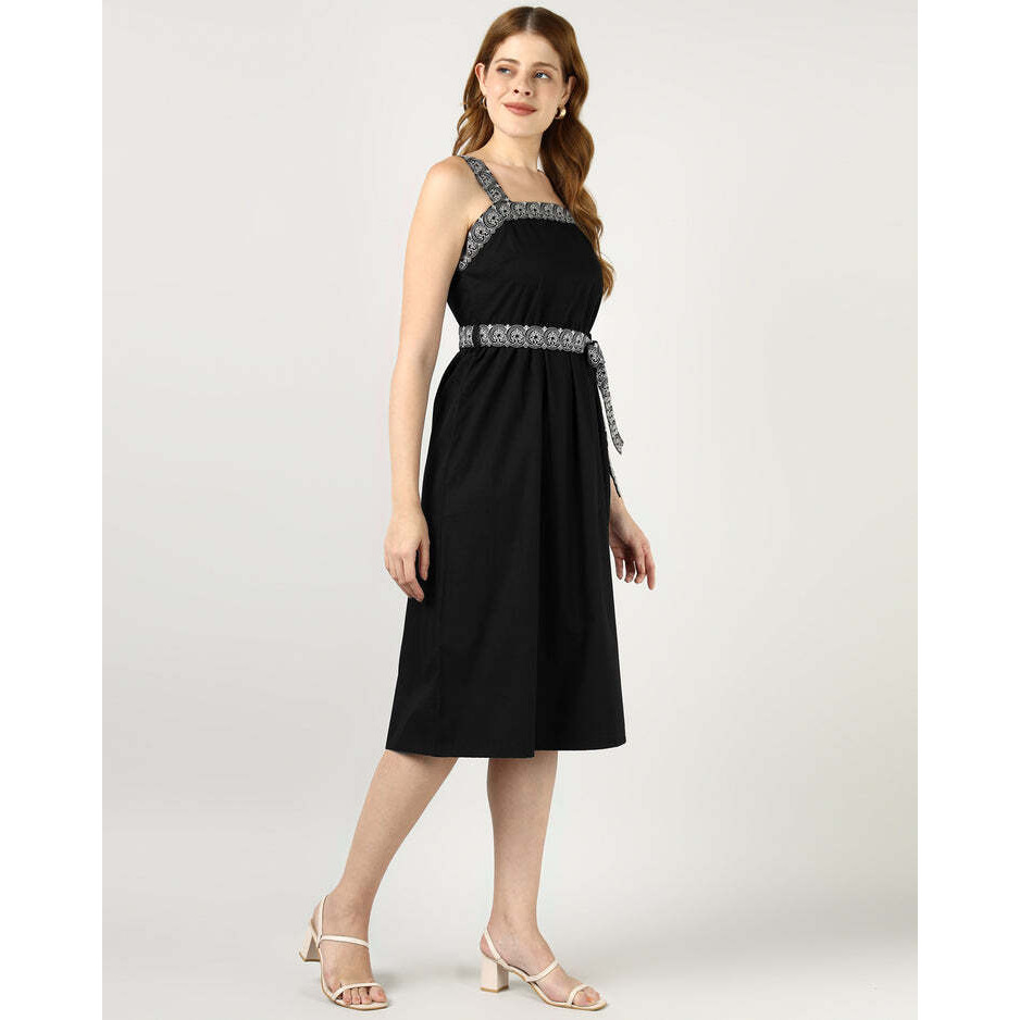 Black Embroidered Midi Dress