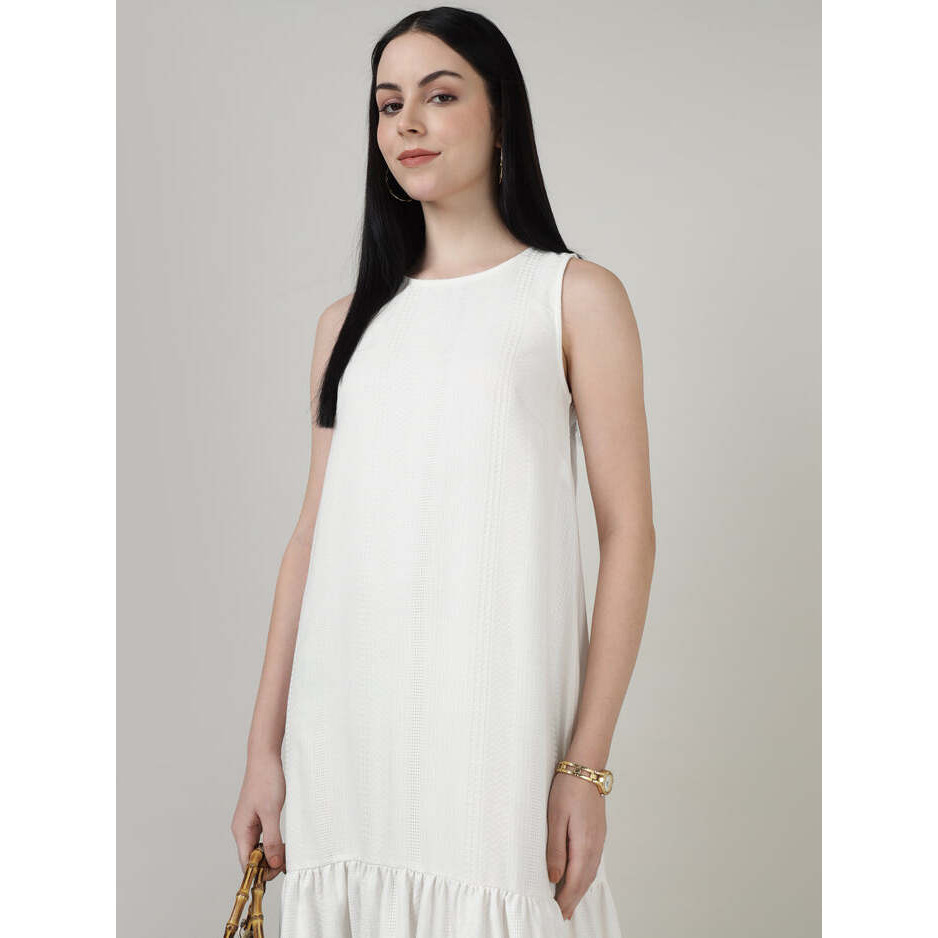 White Sleeveless Maxi Dress With Gathered Hem