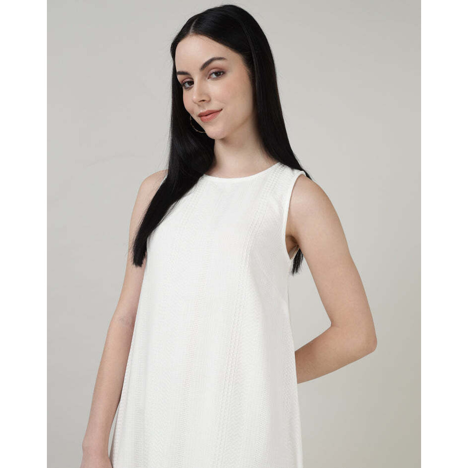 White Sleeveless Maxi Dress With Gathered Hem