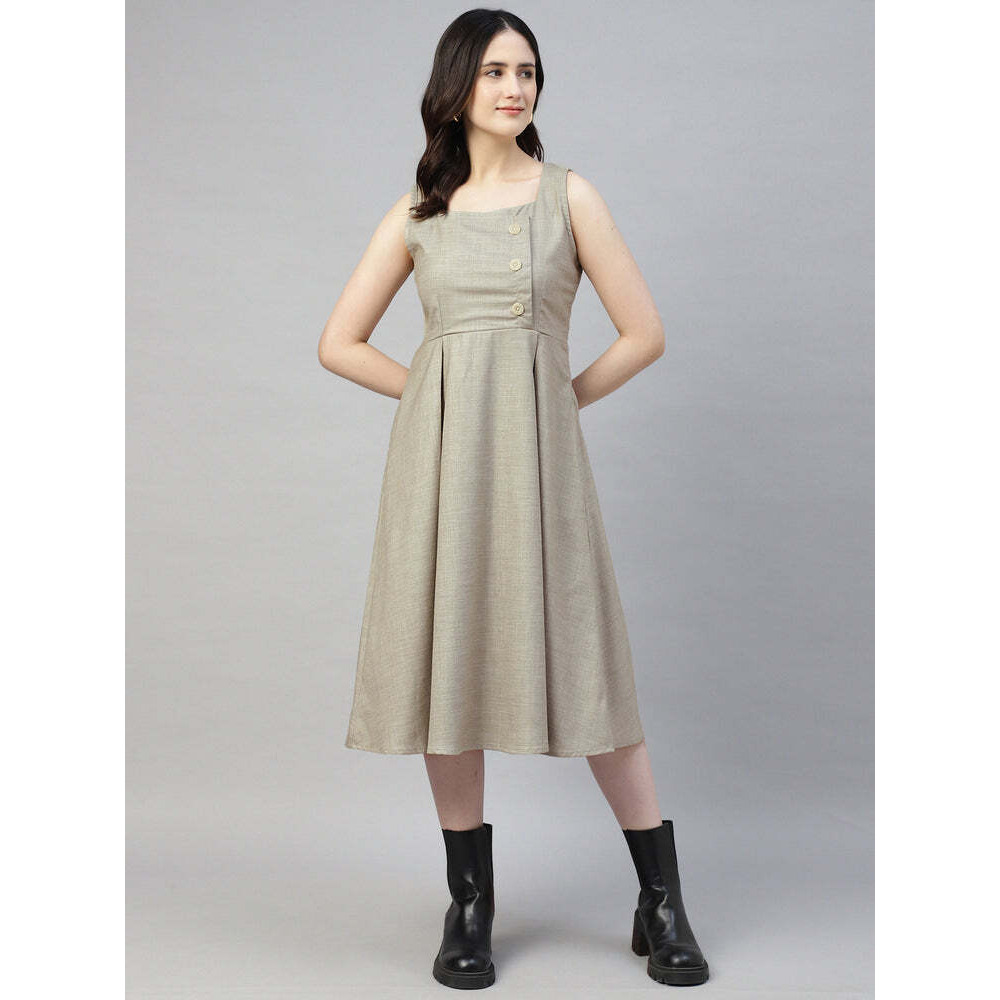 Stone Gray Buttoned Plaid Pinafore Dress