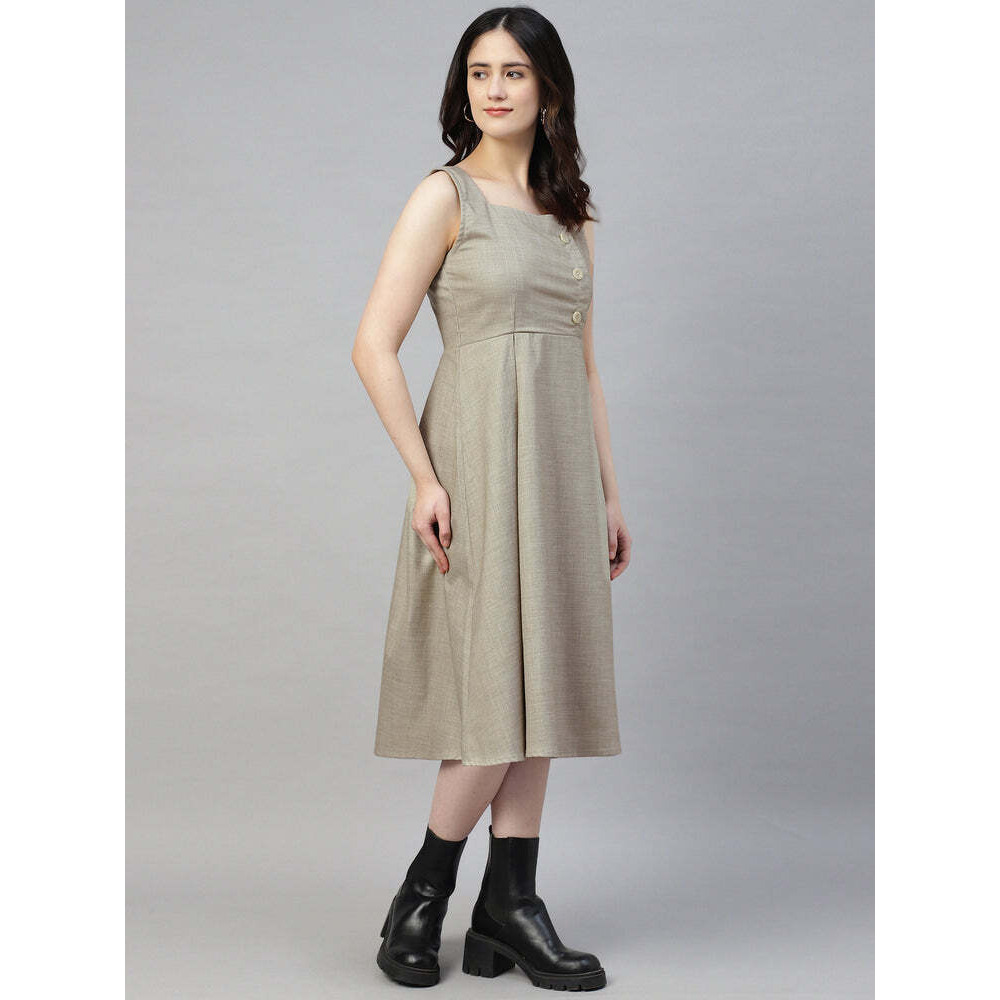 Stone Gray Buttoned Plaid Pinafore Dress