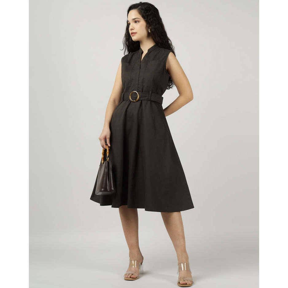 Olive Dark Green Utility Sleeveless Belted Dress