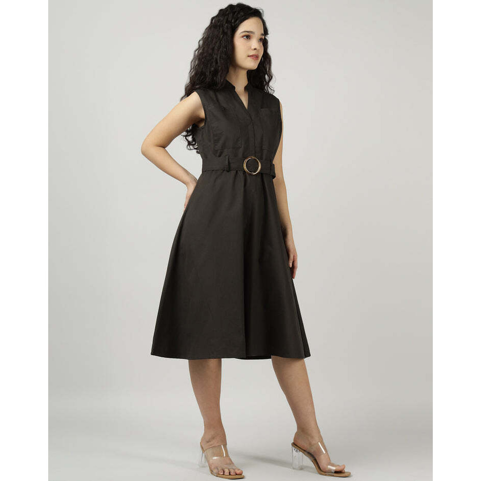 Olive Dark Green Utility Sleeveless Belted Dress