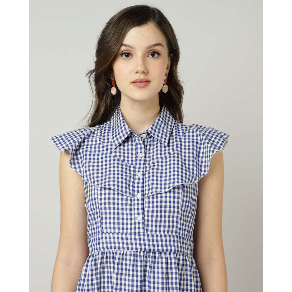 Blue Gingham Tiered Maxi Dress