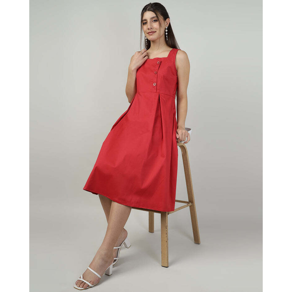 Buttoned Red Pinafore Dress