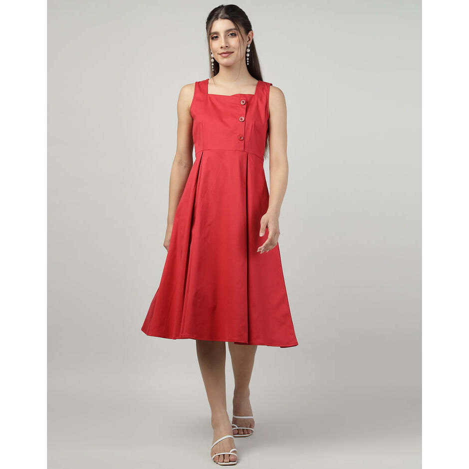 Buttoned Red Pinafore Dress