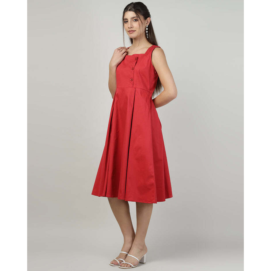 Buttoned Red Pinafore Dress