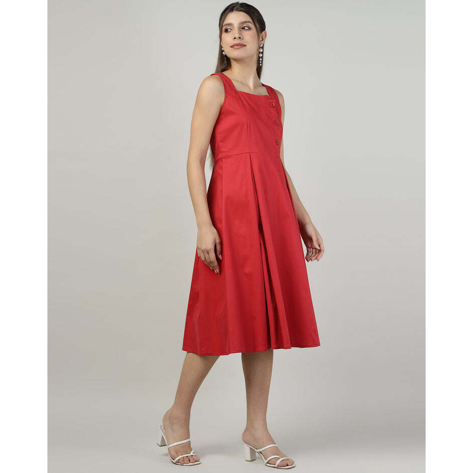 Buttoned Red Pinafore Dress