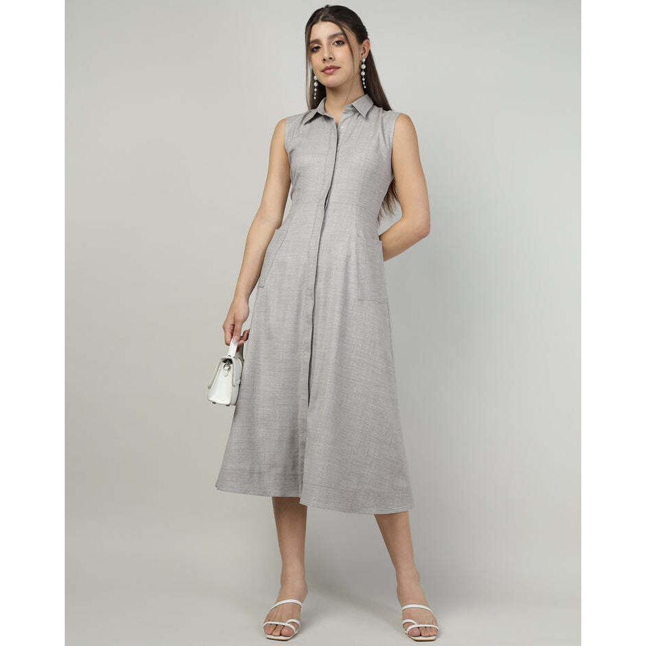 Grey Sleeveless Utility Shirt Dress