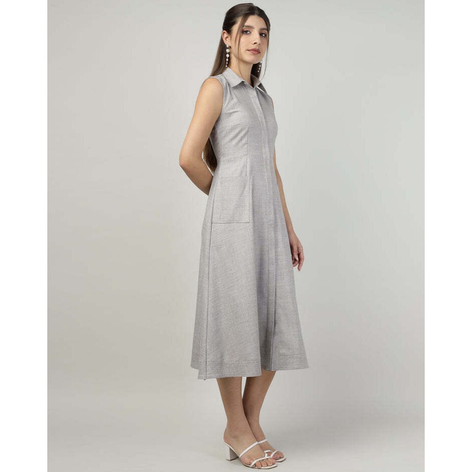 Grey Sleeveless Utility Shirt Dress