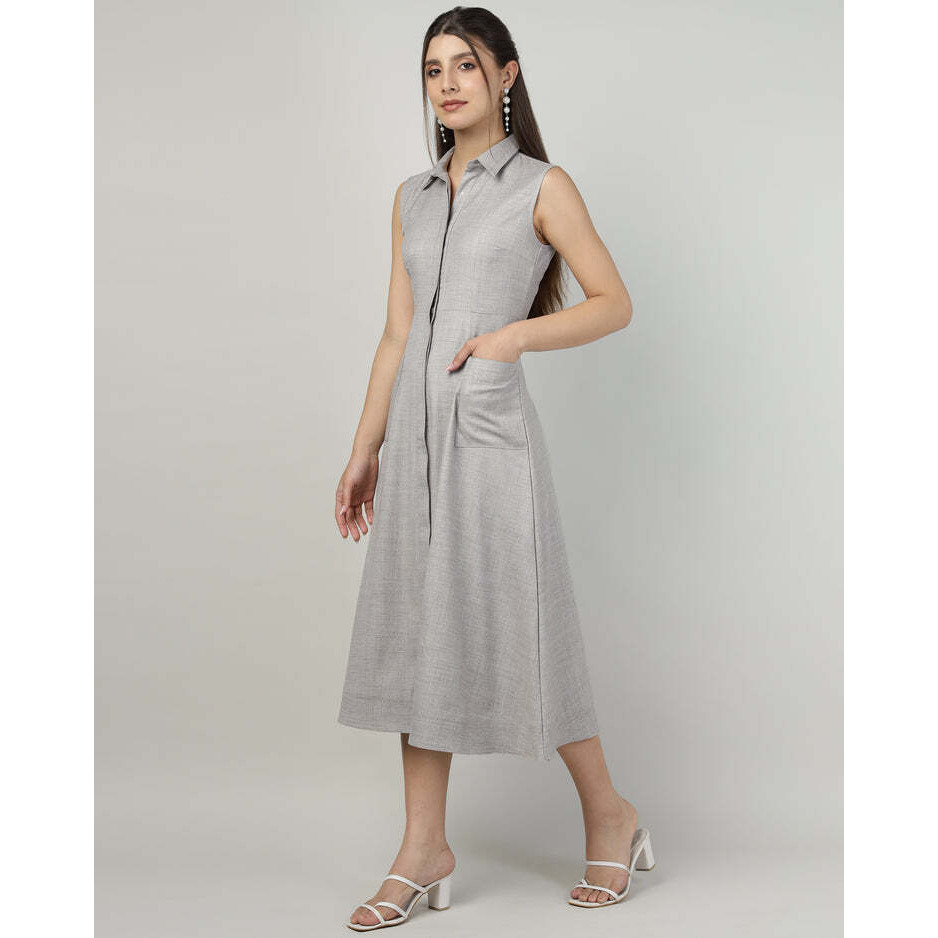 Grey Sleeveless Utility Shirt Dress