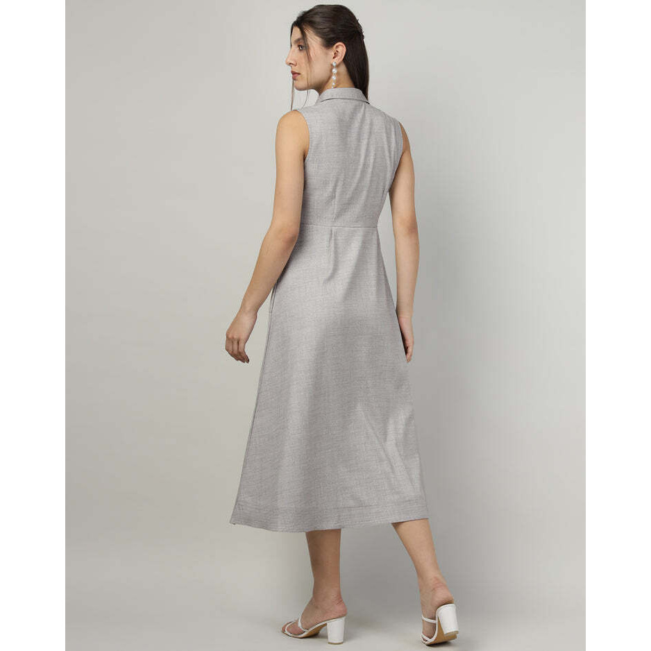 Grey Sleeveless Utility Shirt Dress