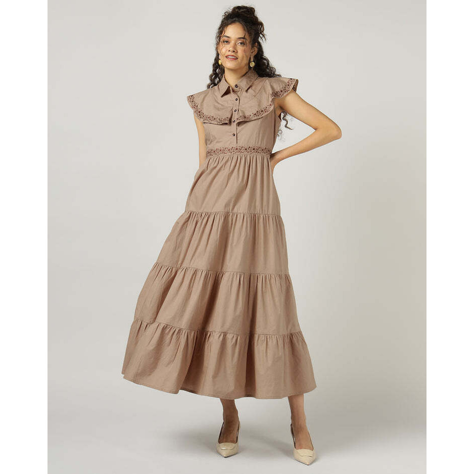 Mocha 4-Tier Long Maxi Dress for Women