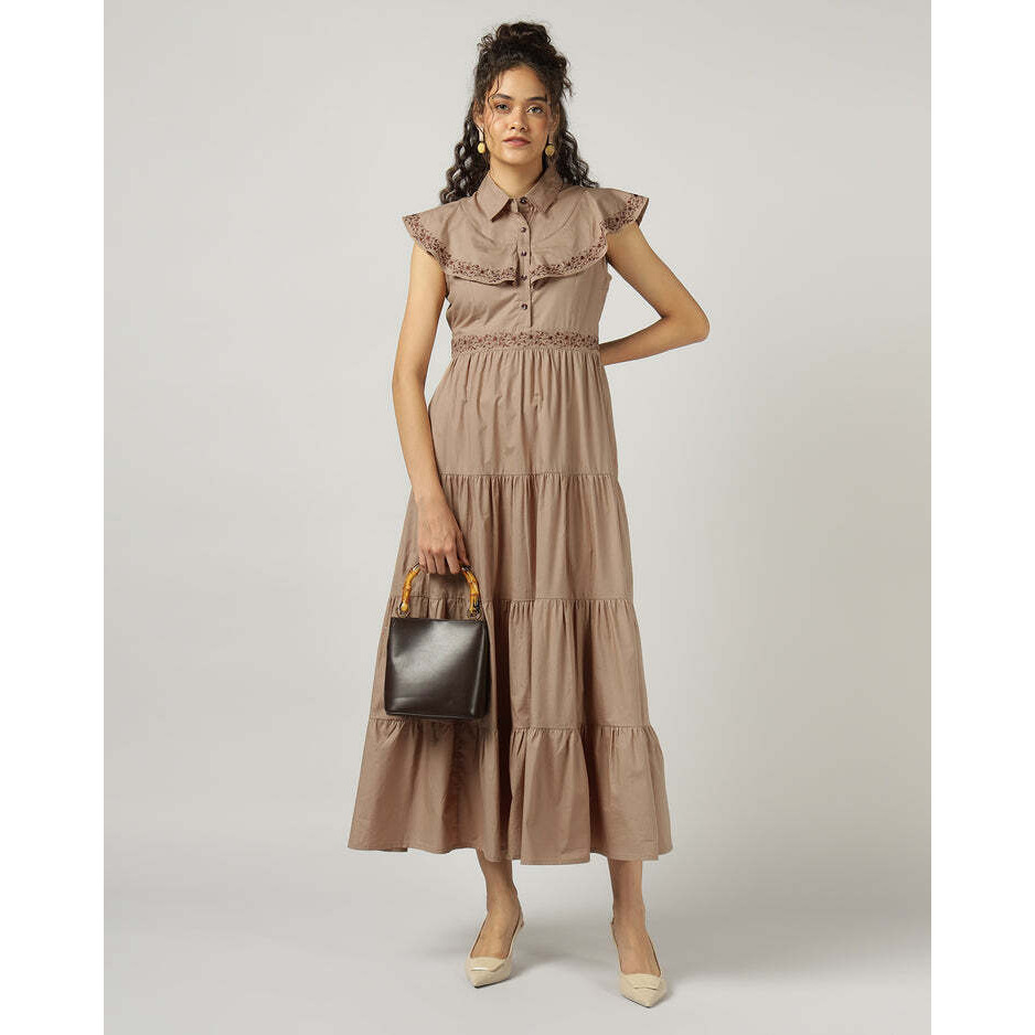 Mocha 4-Tier Long Maxi Dress for Women