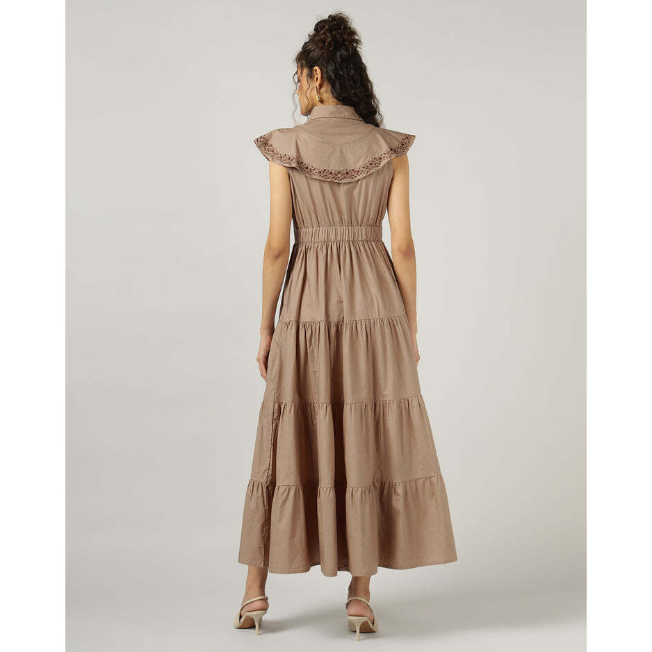 Mocha 4-Tier Long Maxi Dress for Women