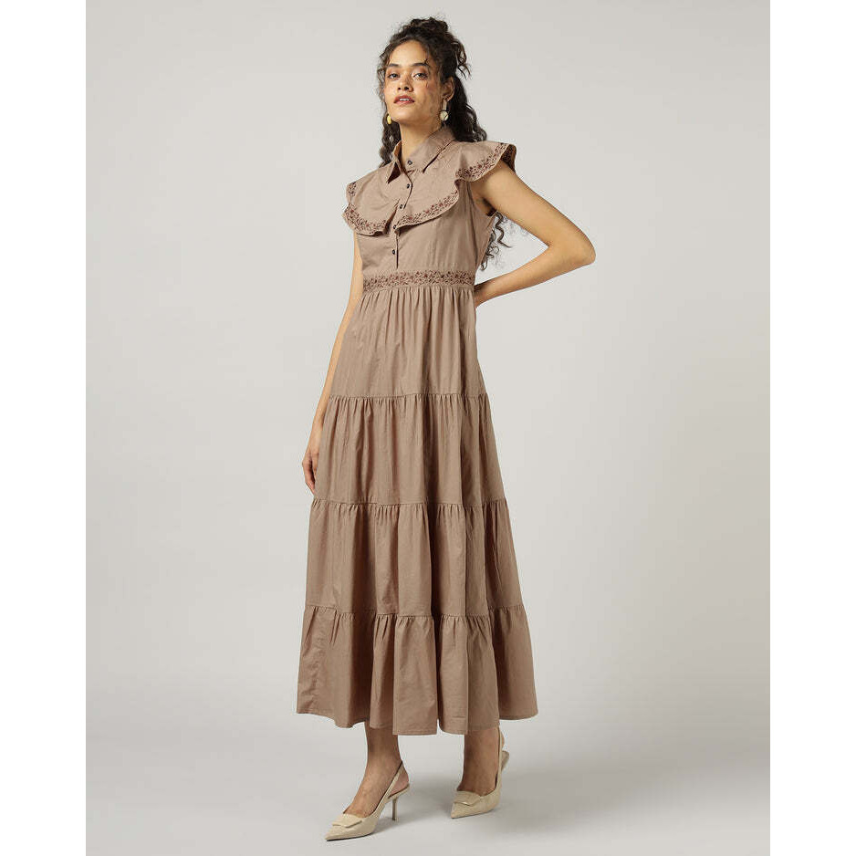 Mocha 4-Tier Long Maxi Dress for Women