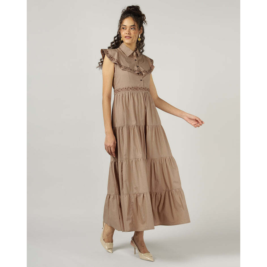 Mocha 4-Tier Long Maxi Dress for Women
