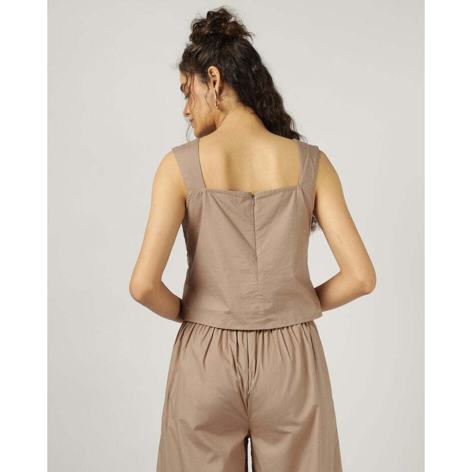 Mocha Embroidered Co-ord Set in Poplin Fabric