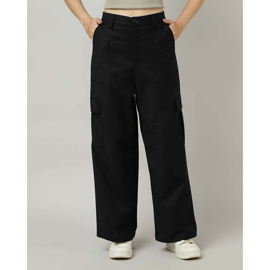 Black Cargo Pants - Wide Leg with Flap Pockets