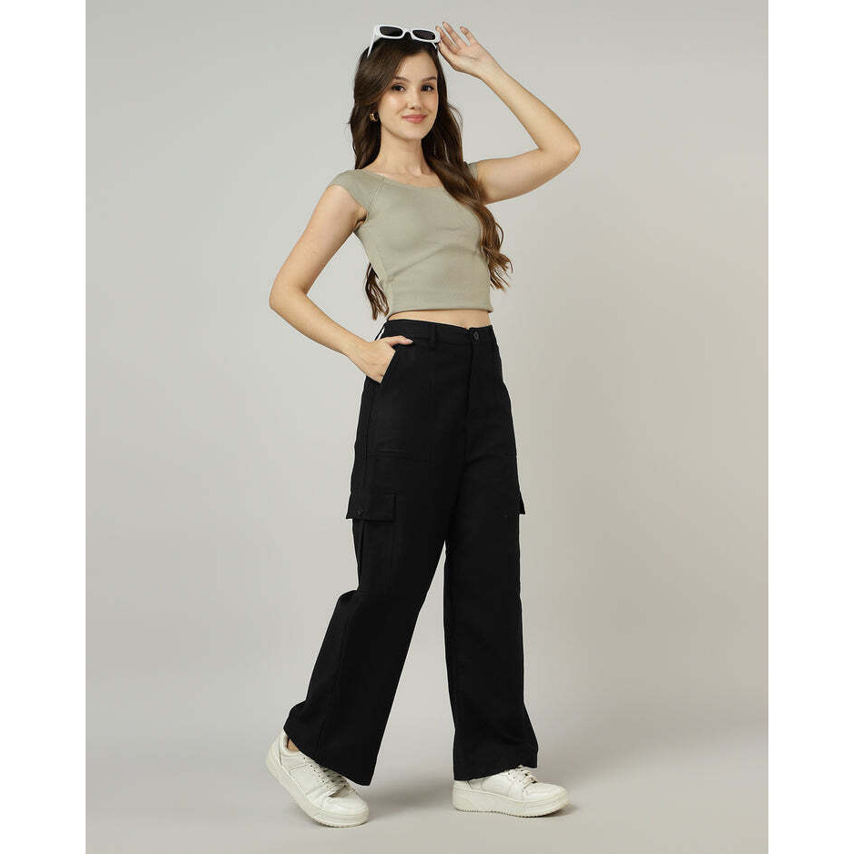 Black Cargo Pants - Wide Leg with Flap Pockets