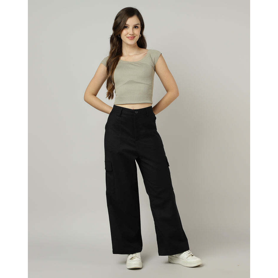 Black Cargo Pants - Wide Leg with Flap Pockets