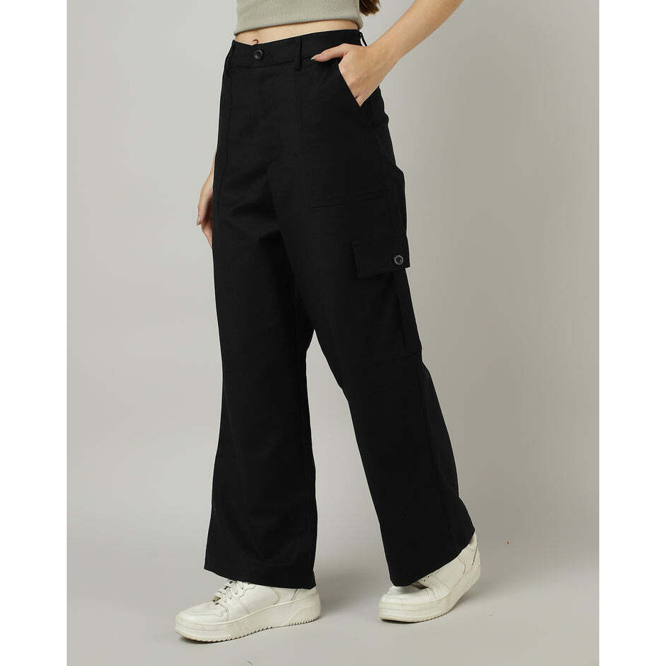 Black Cargo Pants - Wide Leg with Flap Pockets