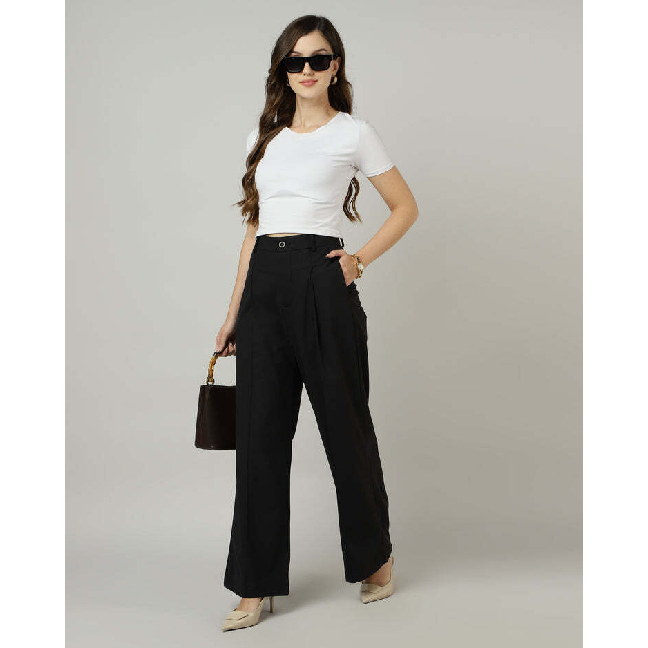 Black Pleated Wide-Leg korean Pants