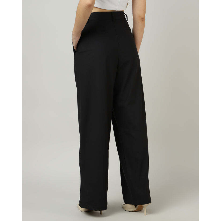 Black Pleated Wide-Leg korean Pants