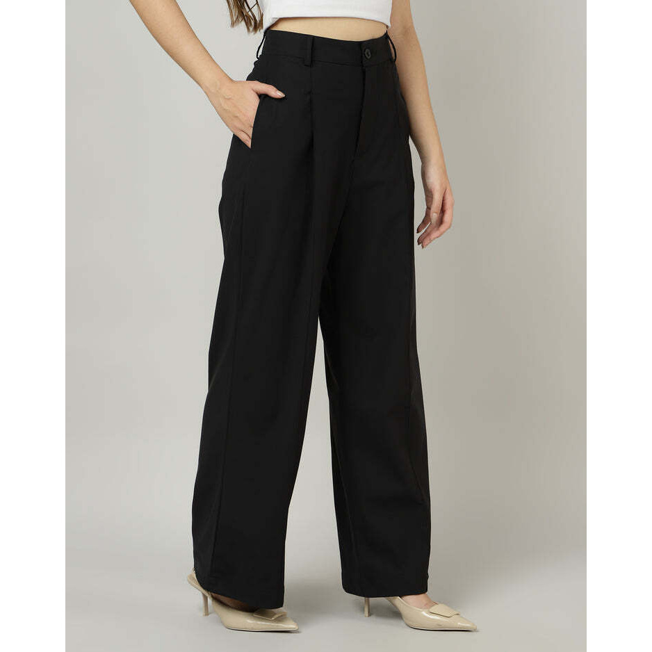 Black Pleated Wide-Leg korean Pants